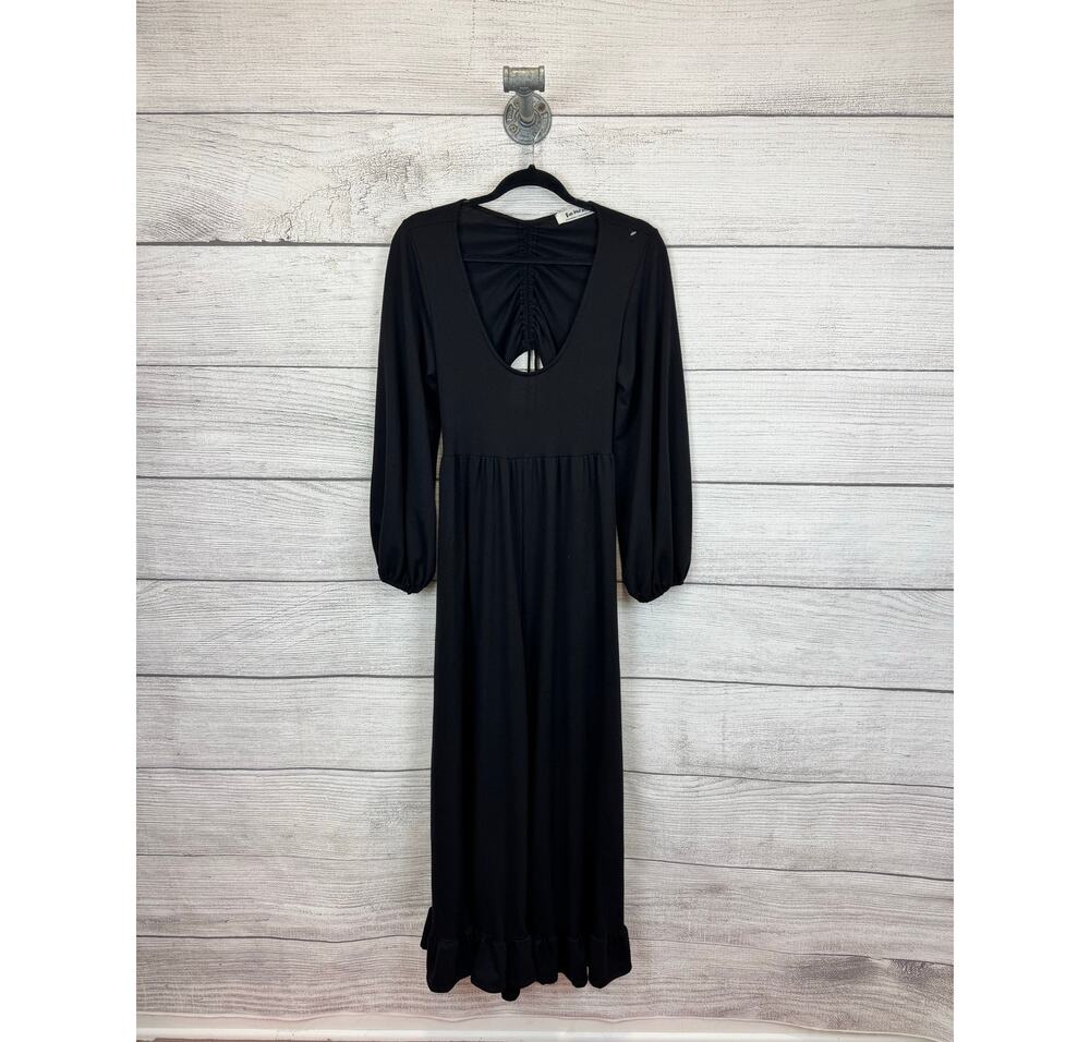 Three Bird Nest Women's Black Ruffle Hem Cutout Back Jumpsuit Size Small